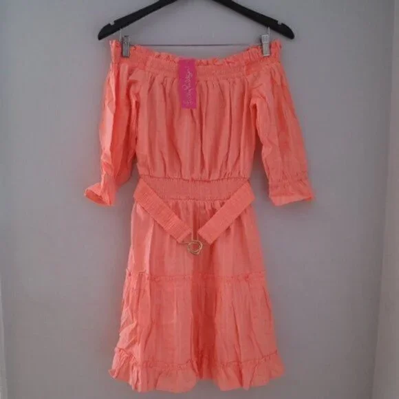 NWT Lilly Pulitzer Louisa Off The Shoulder Orange Mini Dress Size Small